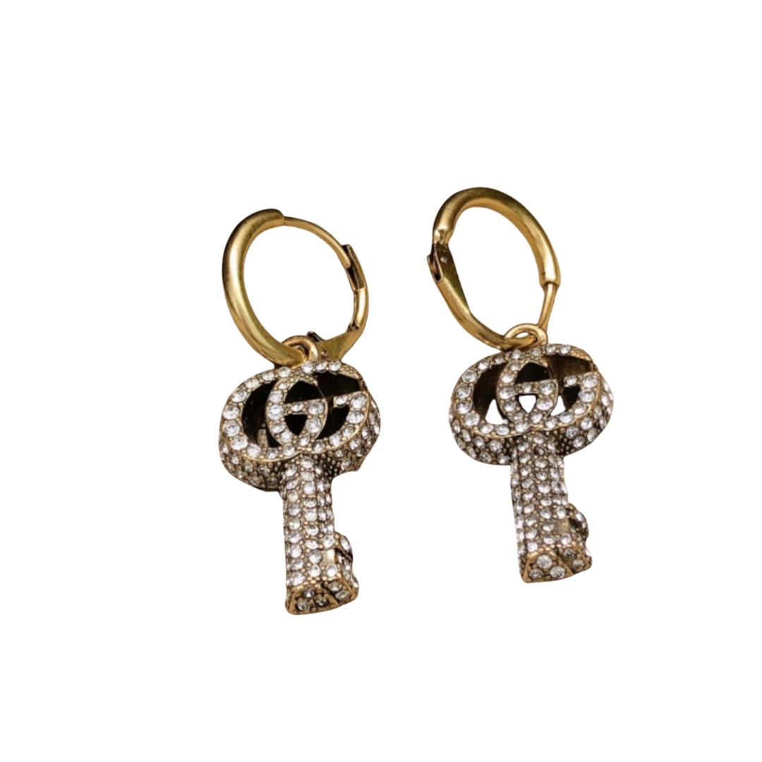 GGE058 Full crystal GG logo key earrings - ccjewelryacc