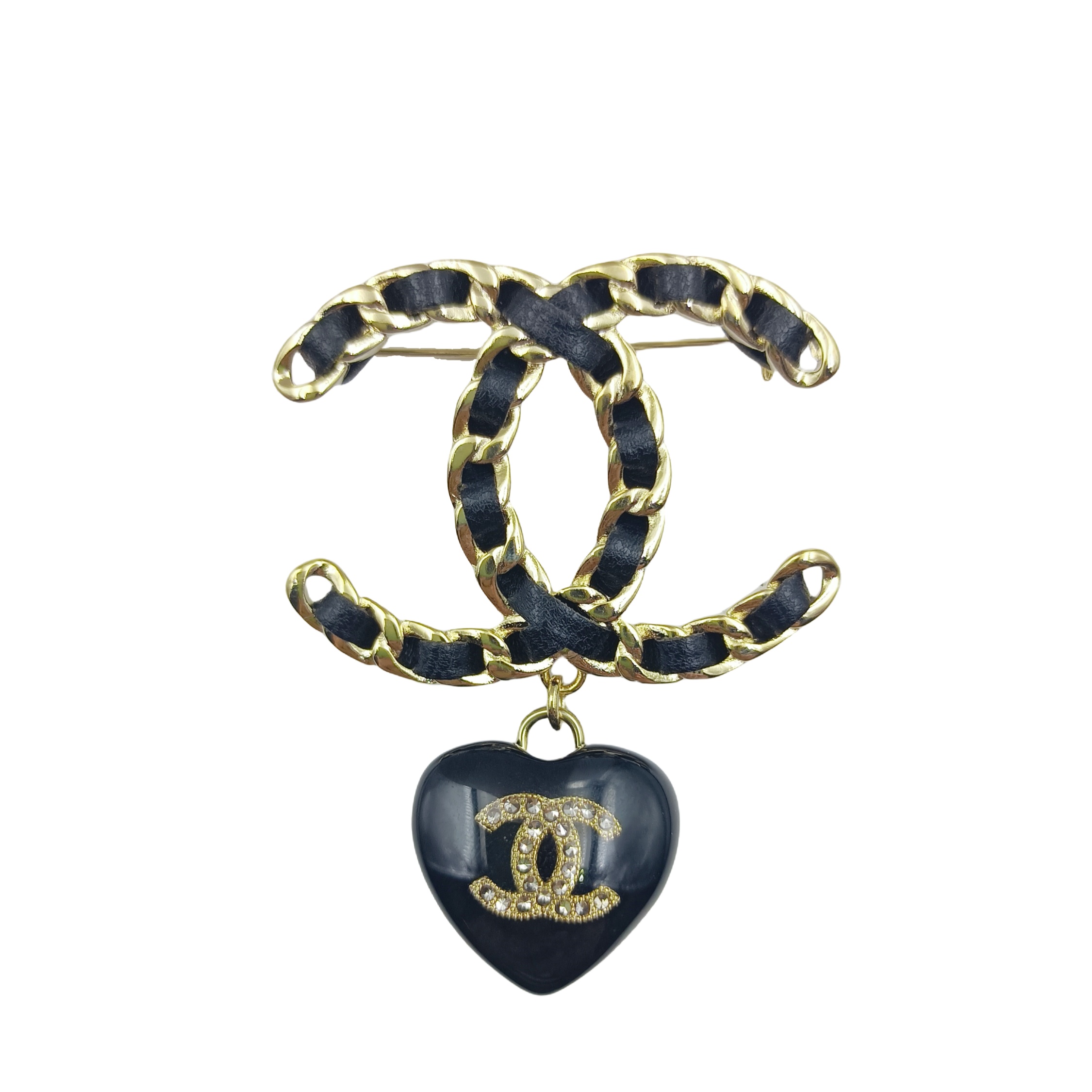 BCB064 Metal leather CC logo and heart pendant brooch pines - ccjewelryacc