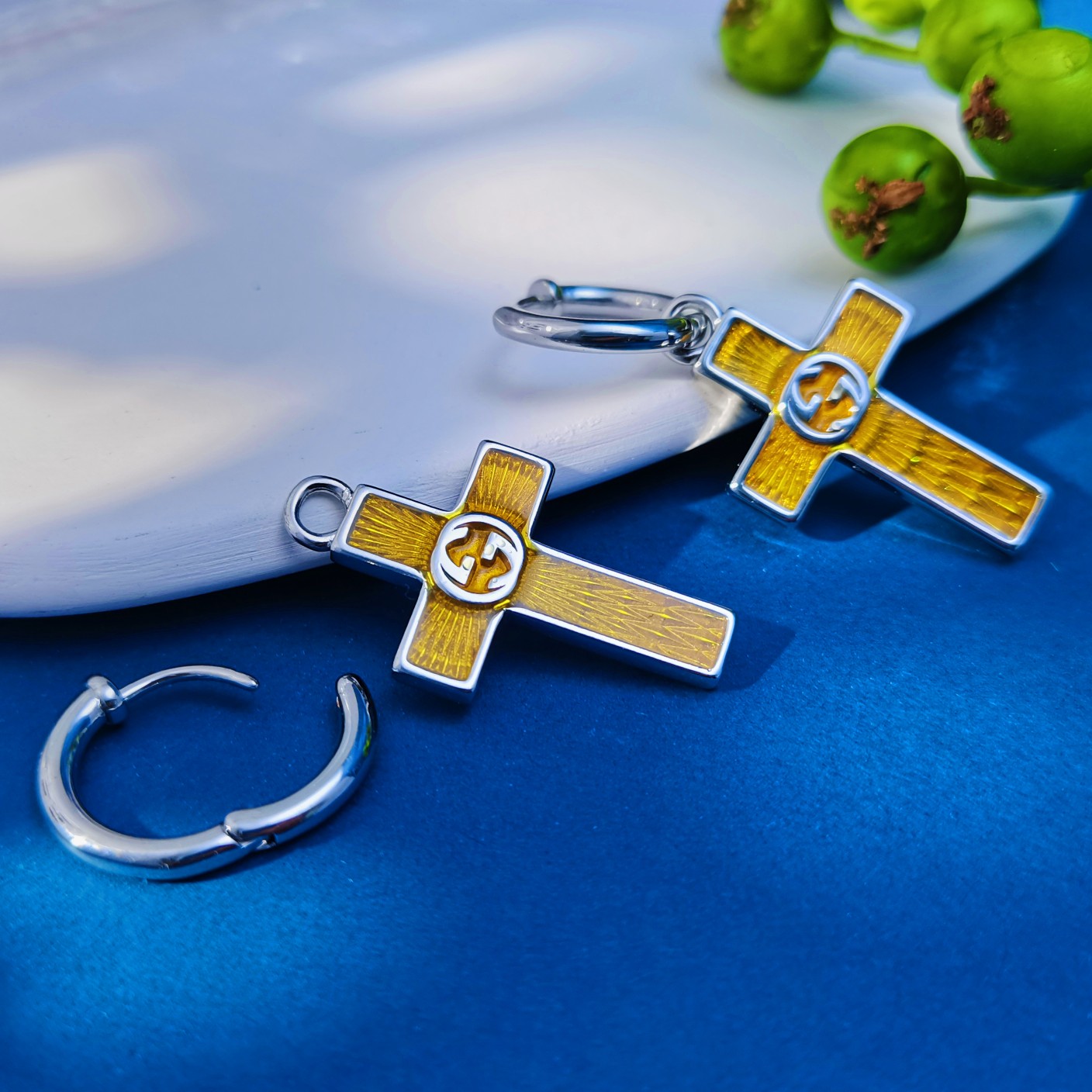 GGE070 Enamel Cross Interlocking GG logo drop earring - ccjewelryacc