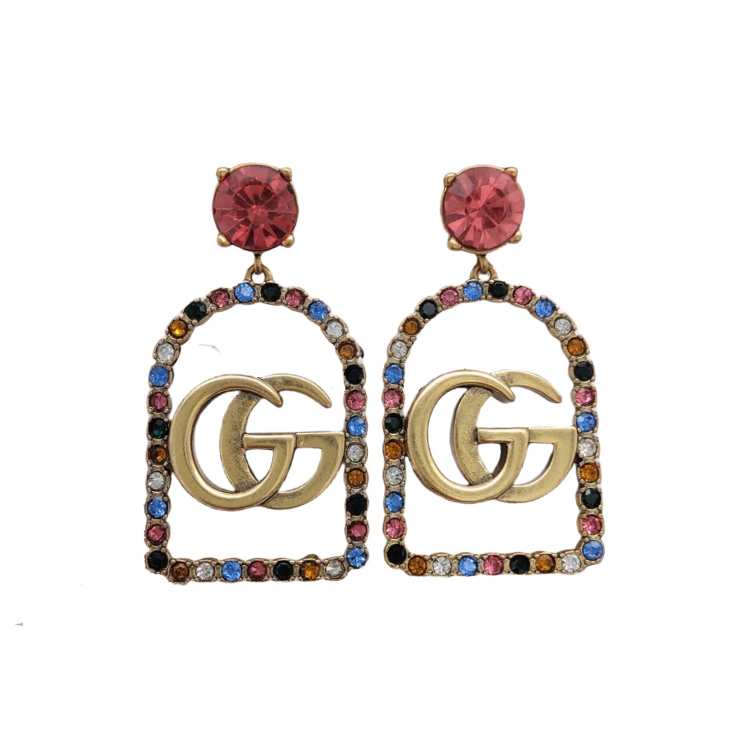 GGE052 Multi stone GG logo earrings - ccjewelryacc