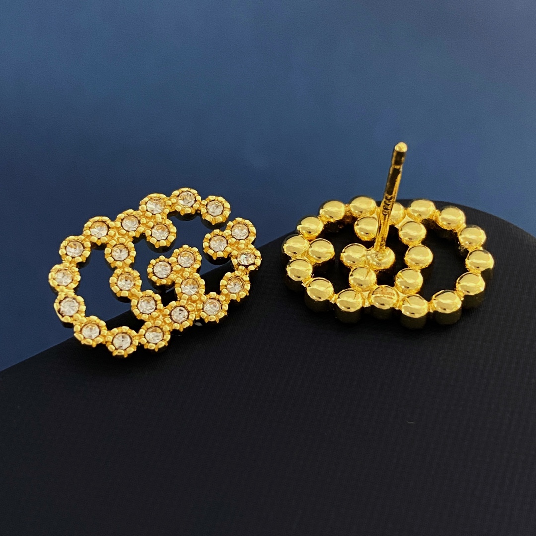 GGE065 Full crystal GG Logo stud earring and necklace - ccjewelryacc