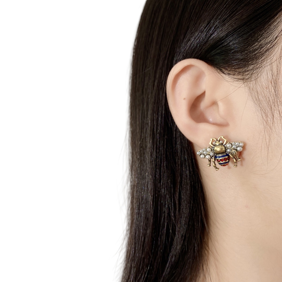 GGE061 GG pearl bee earrings - ccjewelryacc