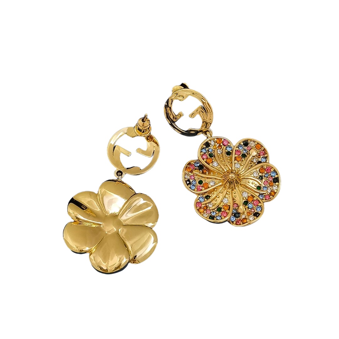 GGT019 GG Interlocking g flower drop earrings necklace bracelet in metal and colorful crystal - ccjewelryacc