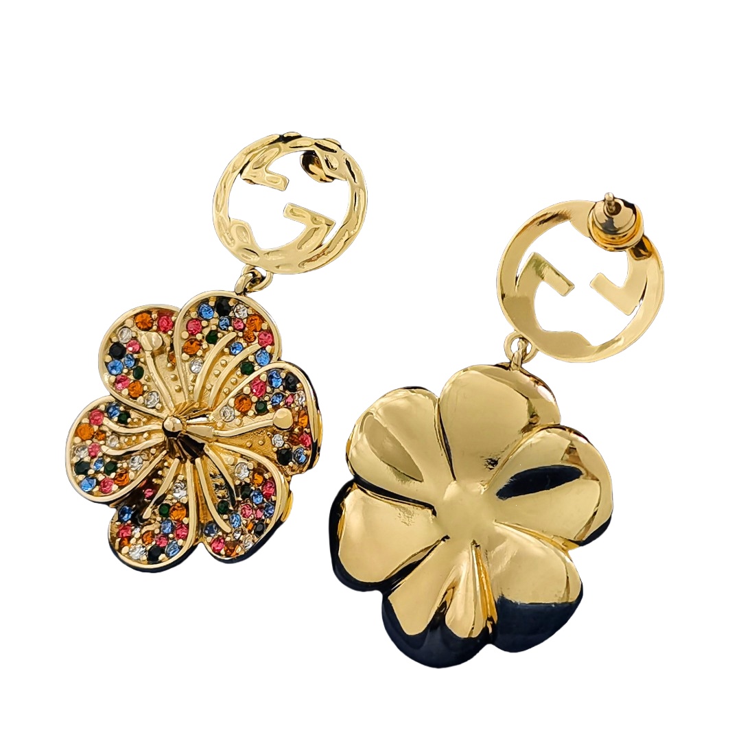 GGE066 GG Interlocking g flower drop earrings in metal and colorful crystal - ccjewelryacc