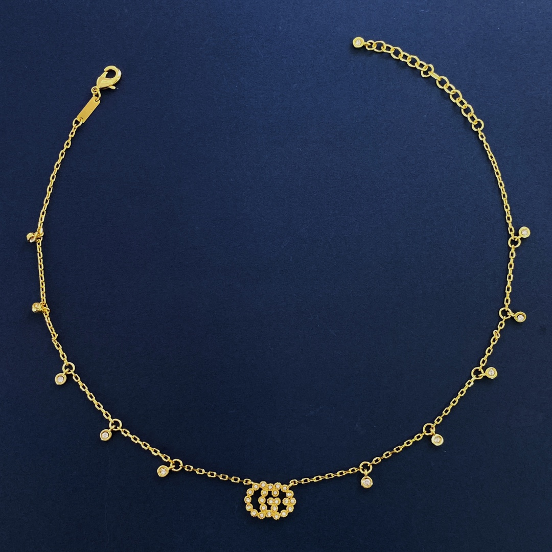 GGE065 Full crystal GG Logo stud earring and necklace - ccjewelryacc