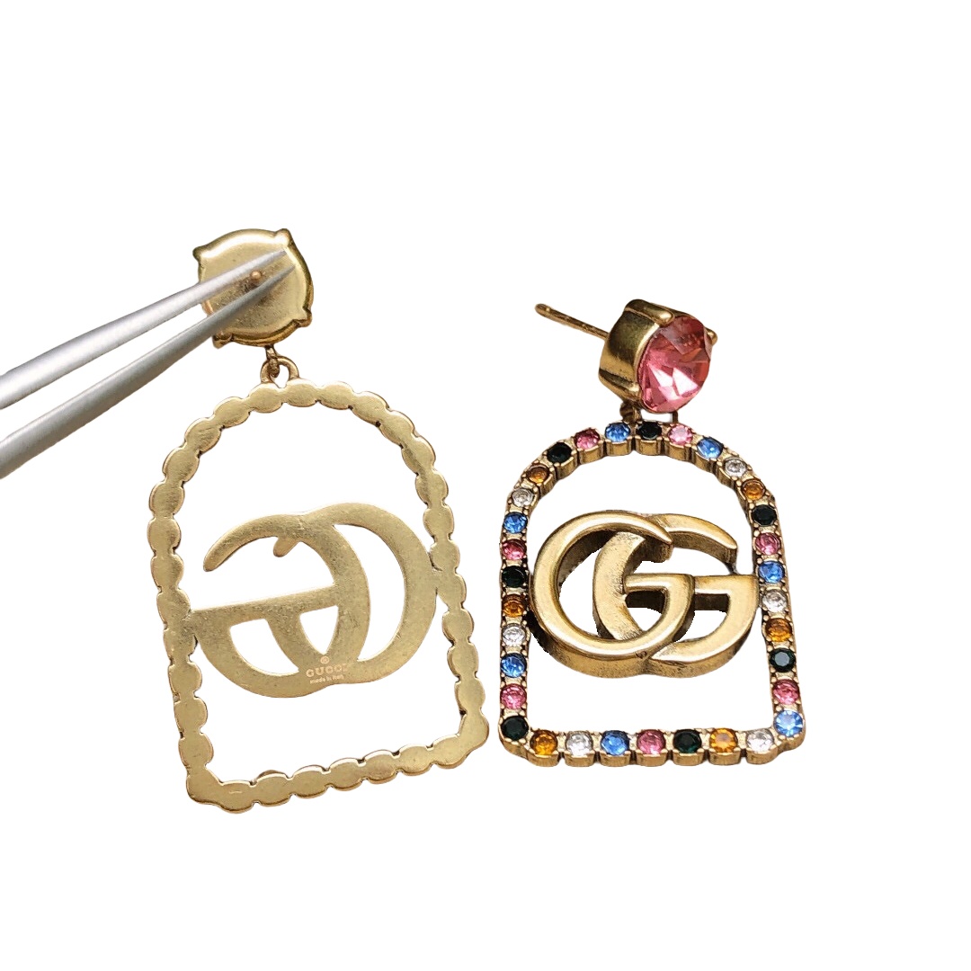 GGE052 Multi stone GG logo earrings - ccjewelryacc