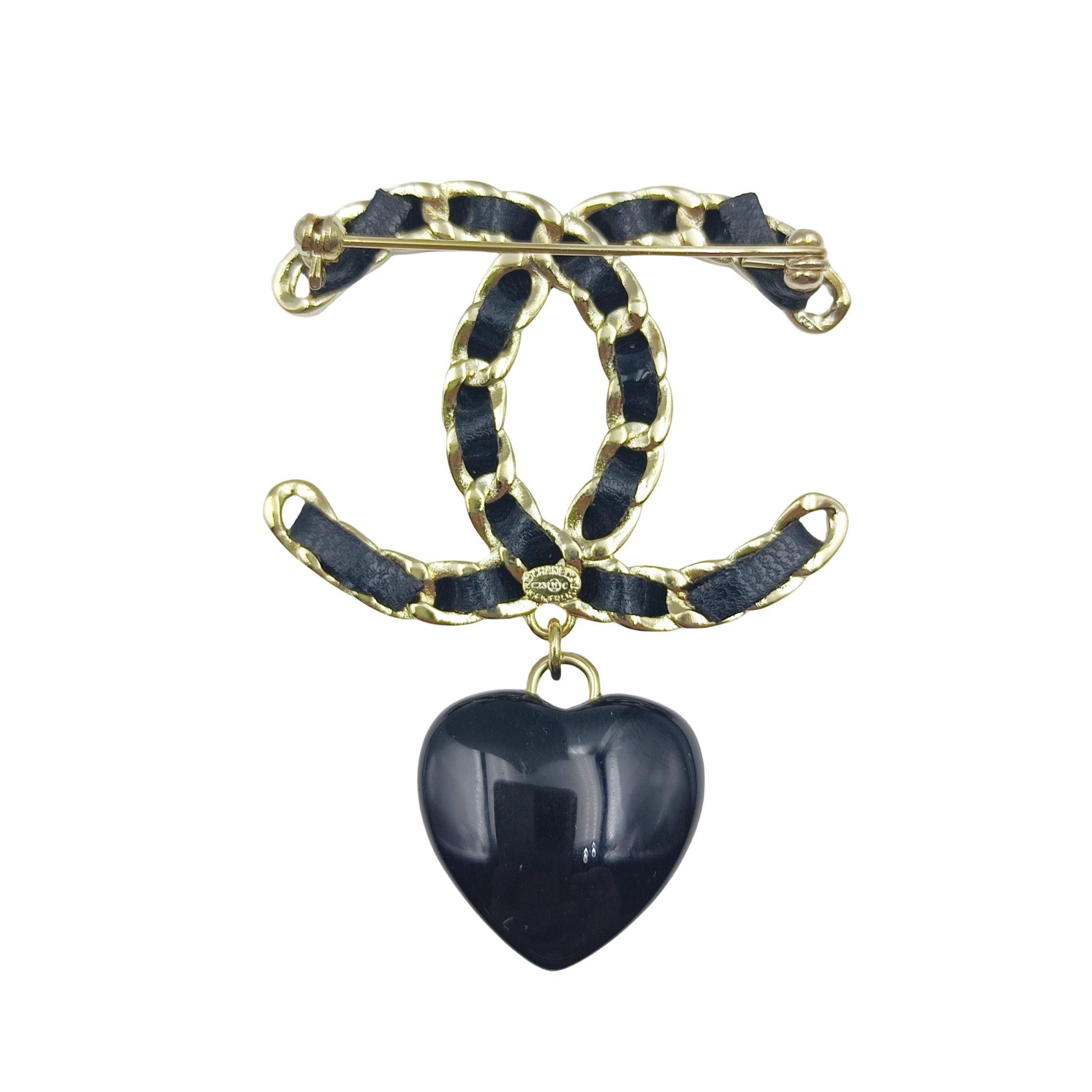BCB064 Metal leather CC logo and heart pendant brooch pines - ccfashionjewelry
