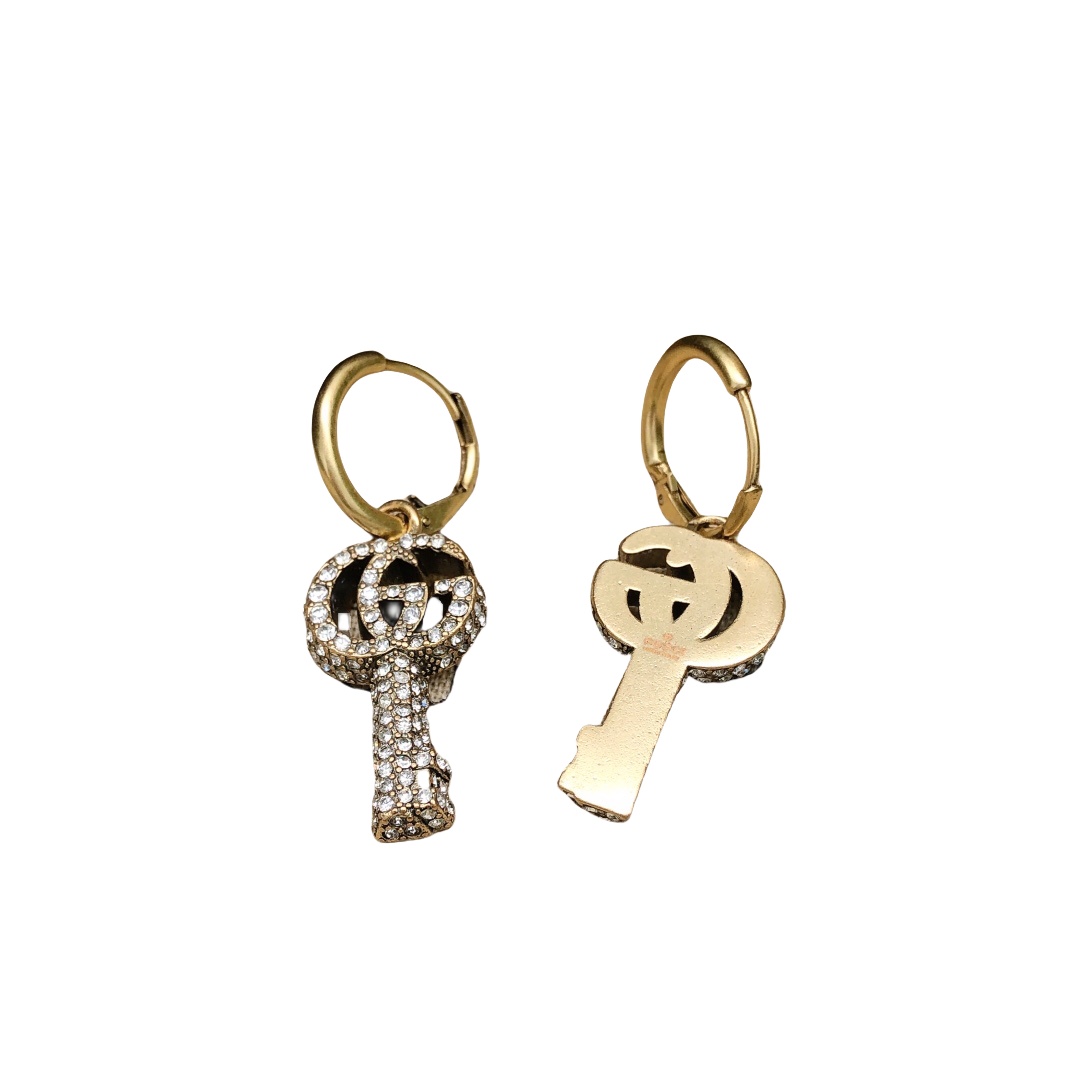 GGE058 Full crystal GG logo key earrings - ccjewelryacc