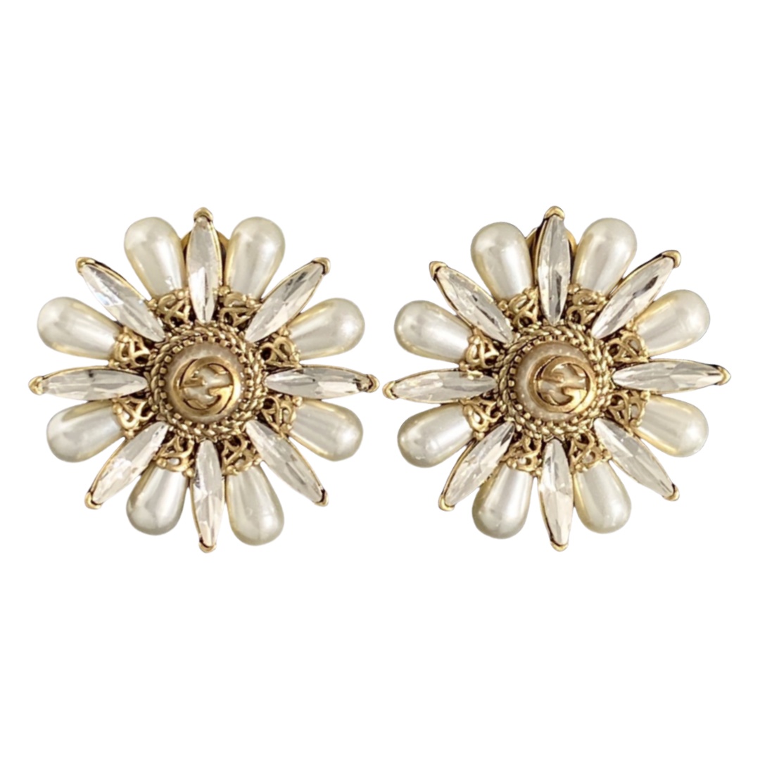 GGE104 Interlocking g flower pearl earrings - ccjewelryacc