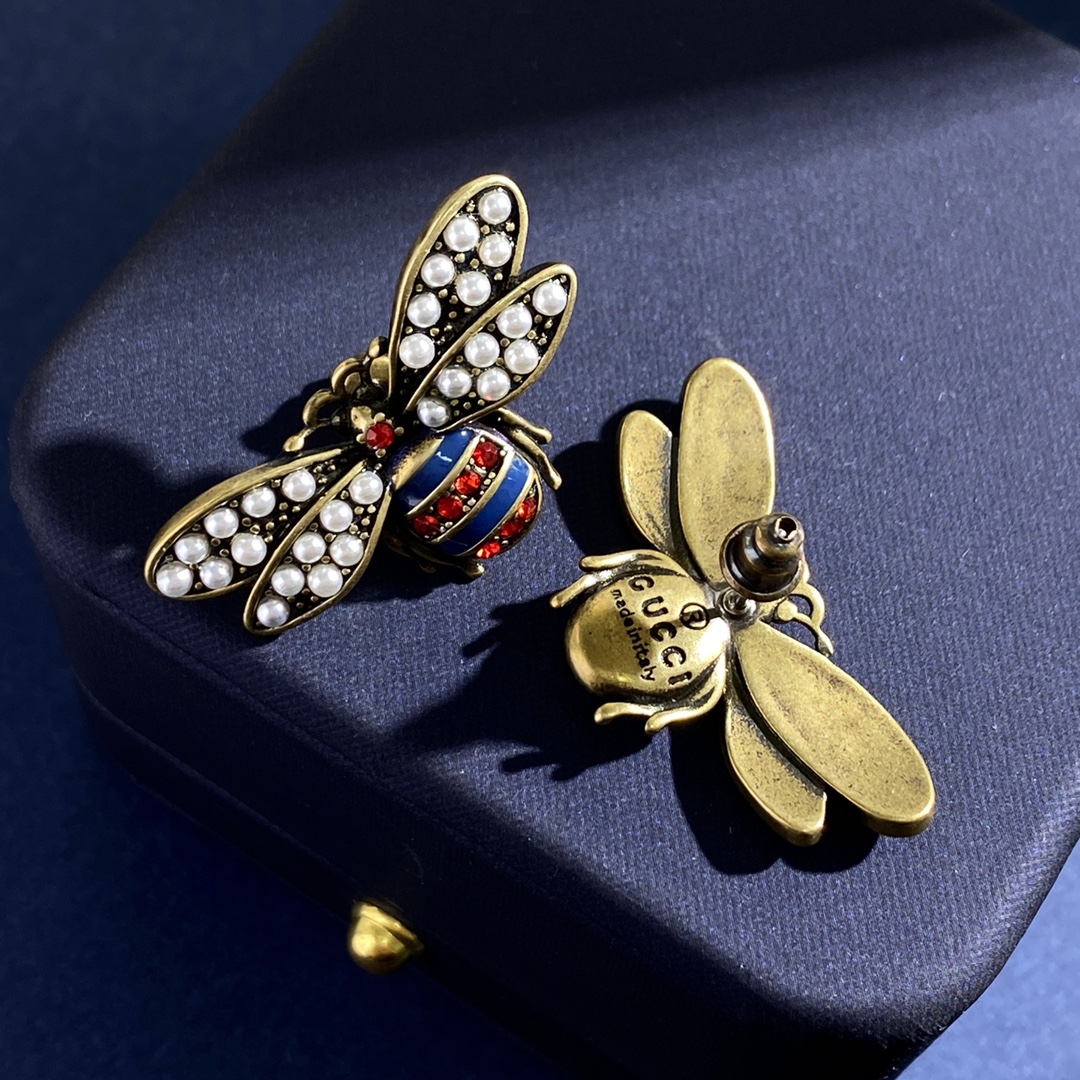 GGE089 GG bee pearl stud earring - ccjewelryacc