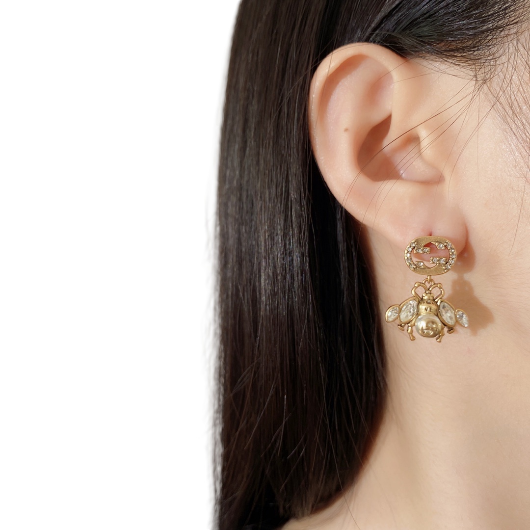 GGE110 GG Bee drop earring in metal and diamond - ccjewelryacc