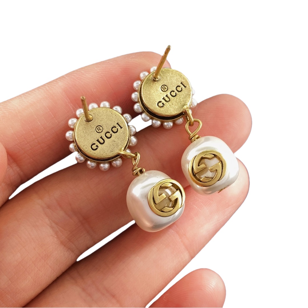 GGE093 GG awl Drop earring in metal and pearl - ccjewelryacc