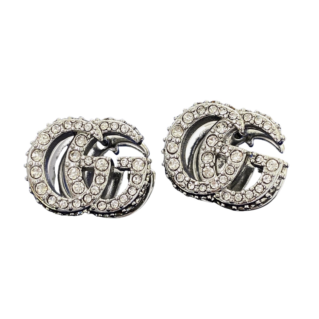 GGE091 Double side GG Logo earring clip in metal and crystal - ccfashionjewelry