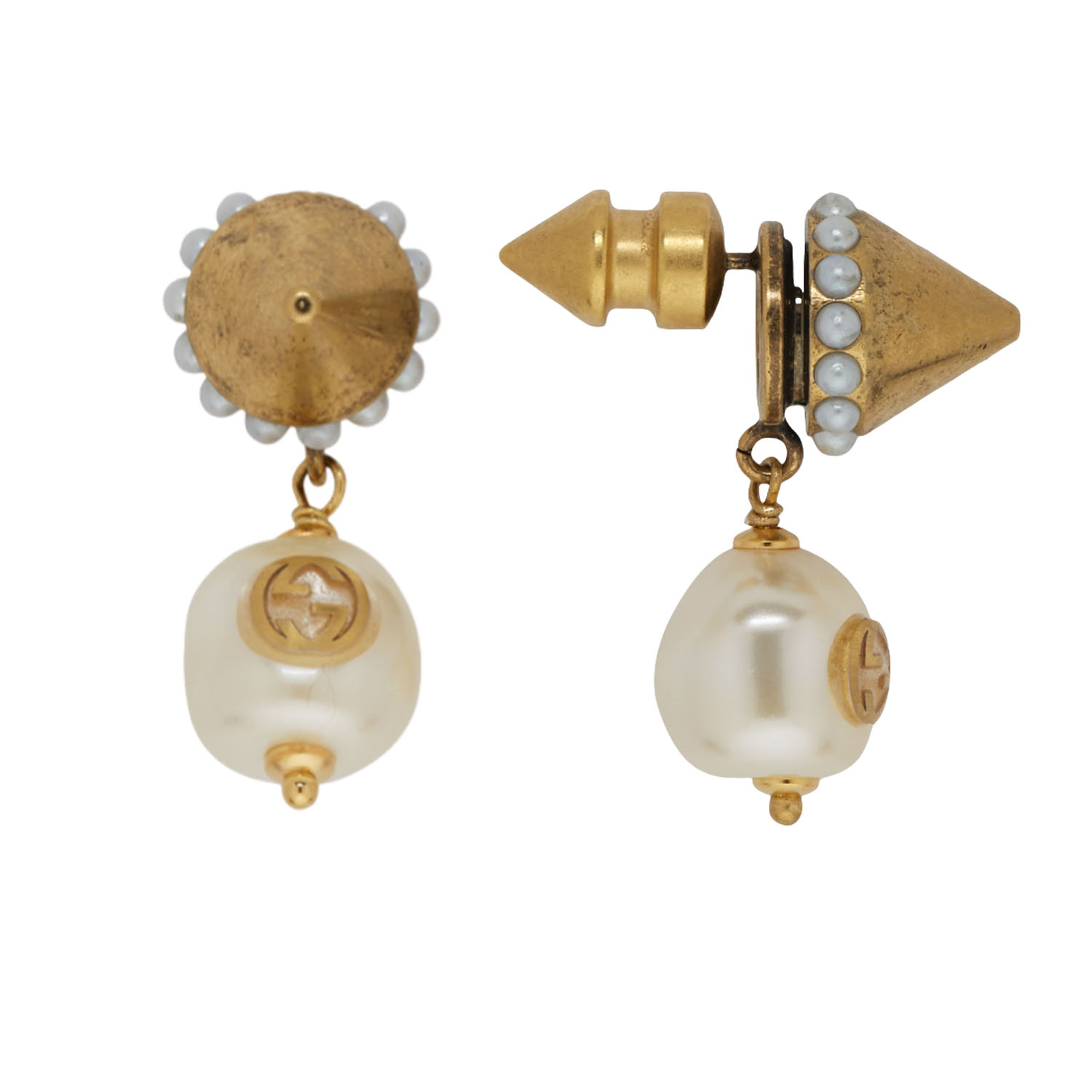 GGE093 GG awl Drop earring in metal and pearl - ccjewelryacc