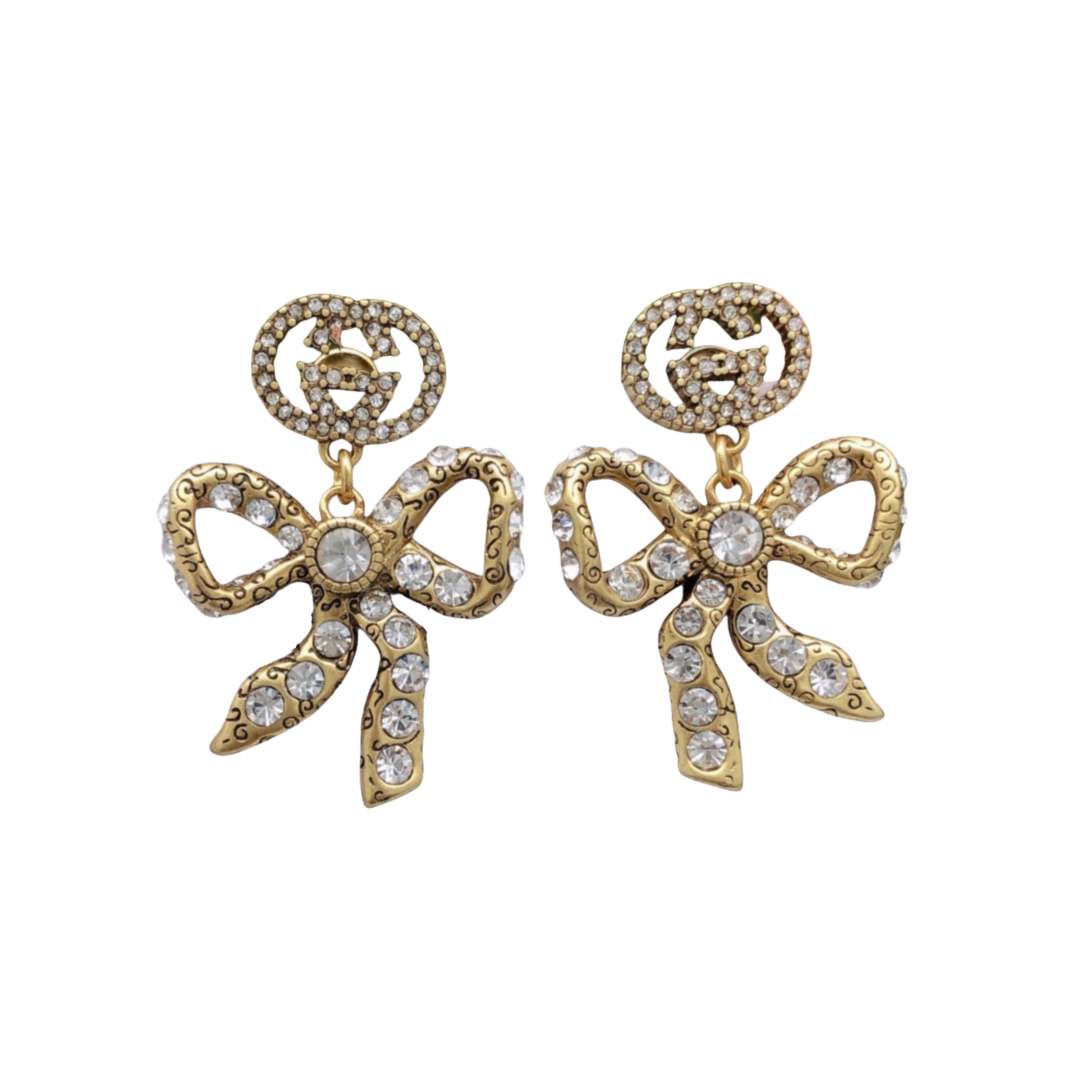 GGE087 Vintage silver GG bowknot stud earring - ccjewelryacc