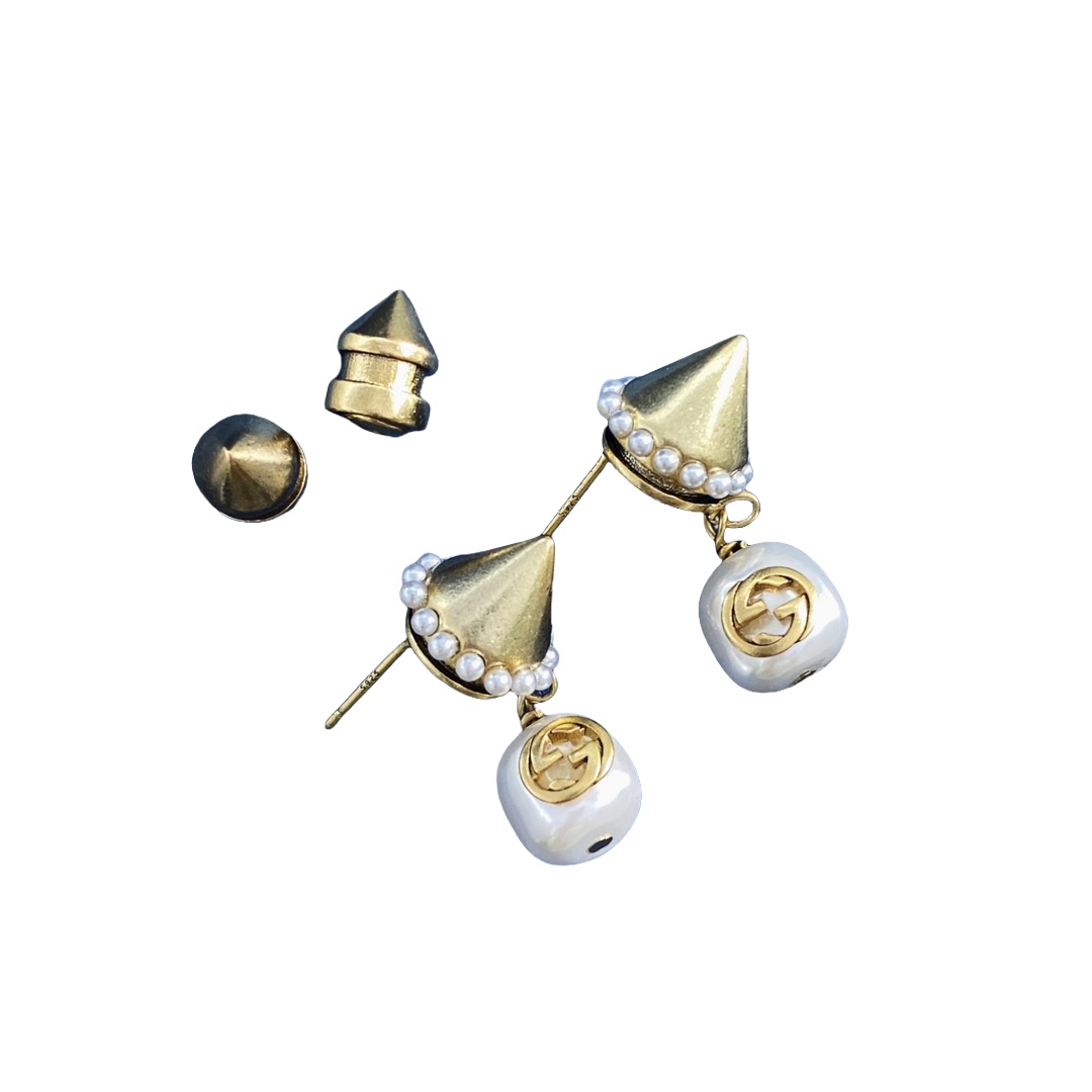 GGE093 GG awl Drop earring in metal and pearl - ccjewelryacc