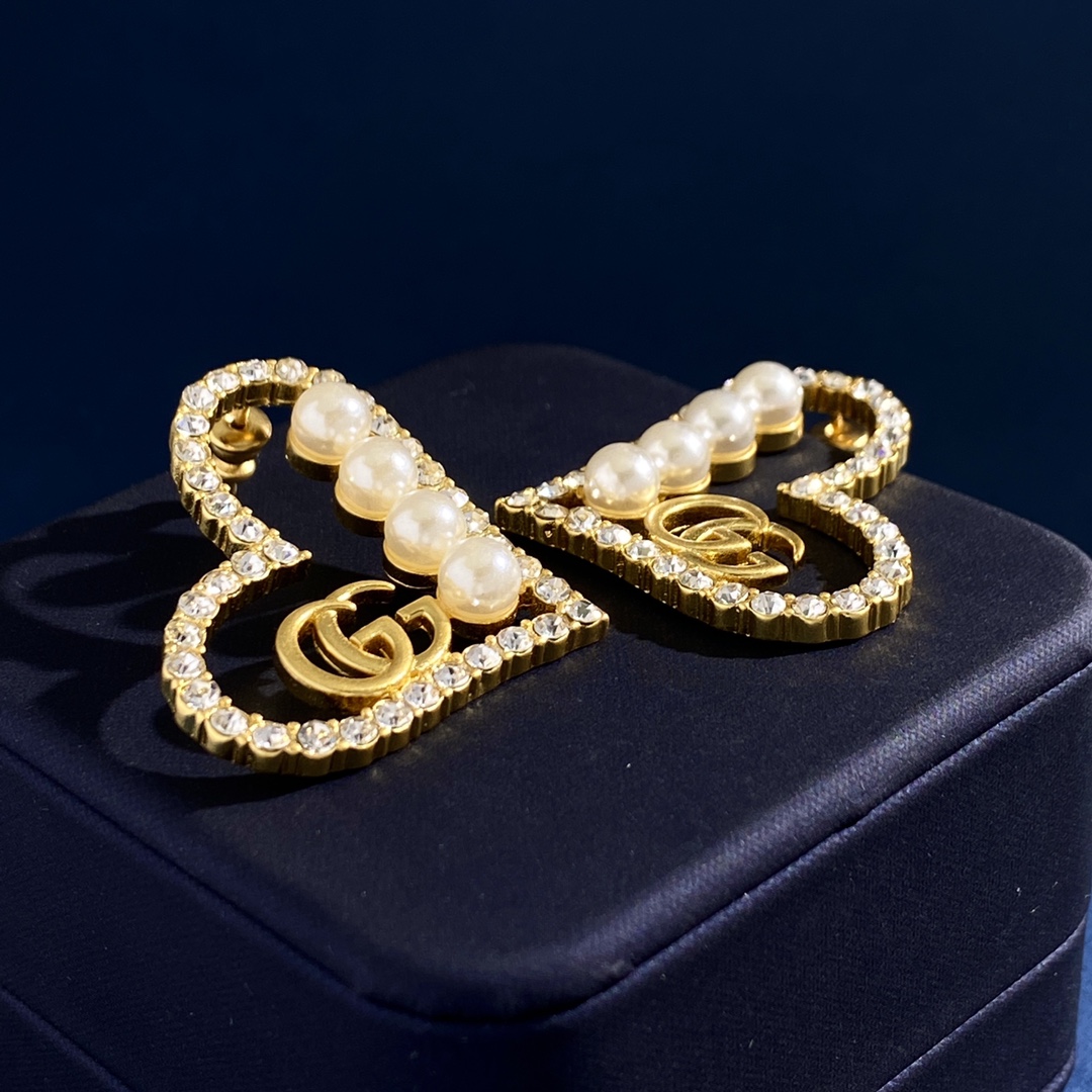 GGE047 GG Heart earring in metal crystal pearl - ccjewelryacc