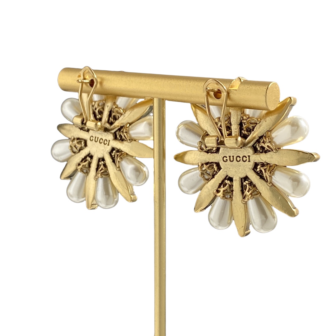 GGE104 Interlocking g flower pearl earrings - ccjewelryacc