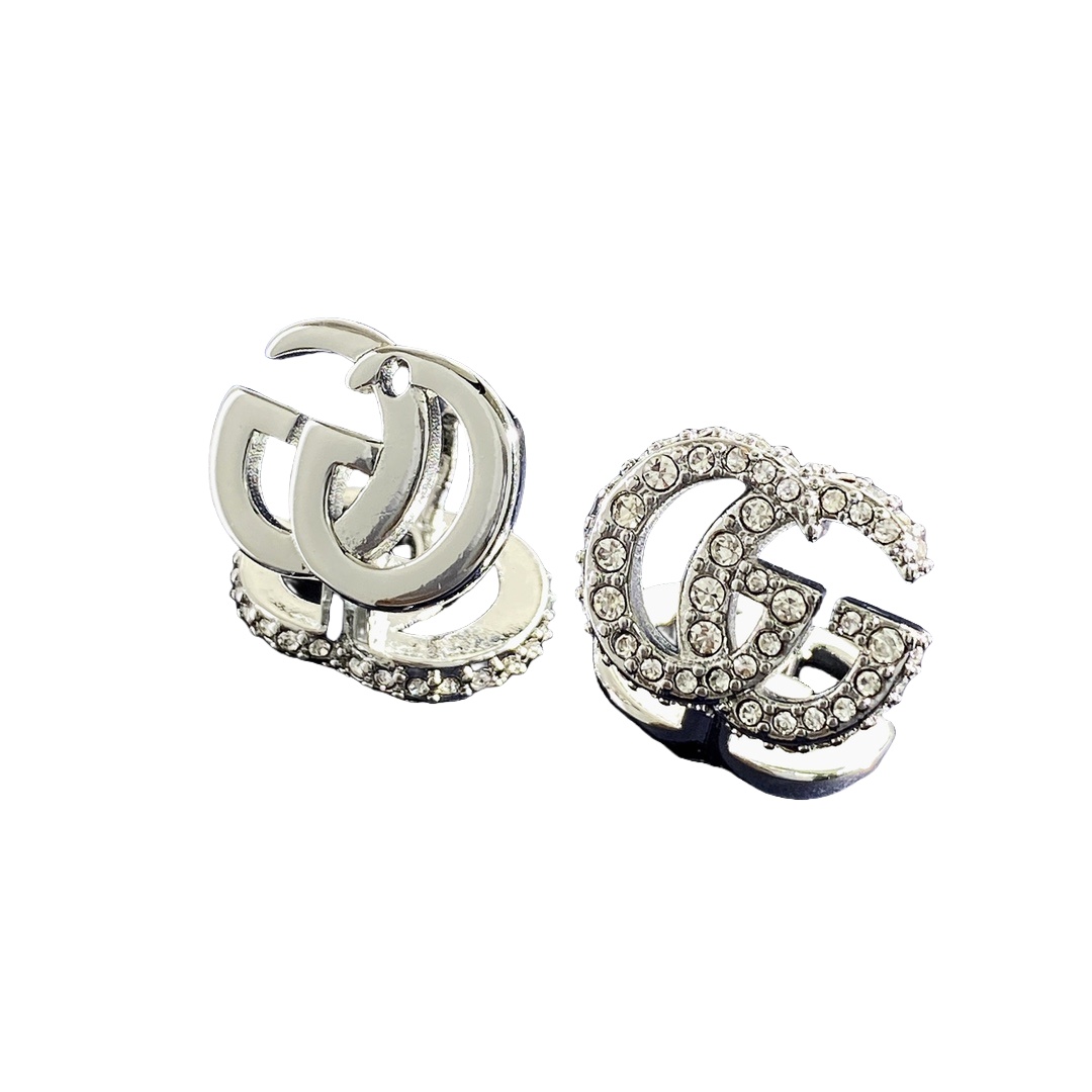 GGE091 Double side GG Logo earring clip in metal and crystal - ccjewelryacc