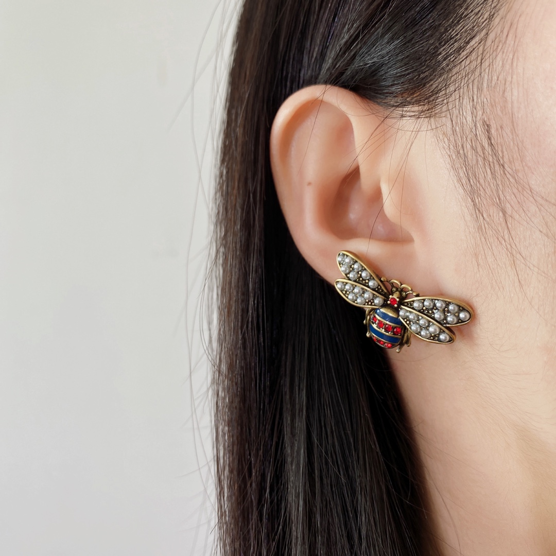 GGE089 GG bee pearl stud earring - ccjewelryacc