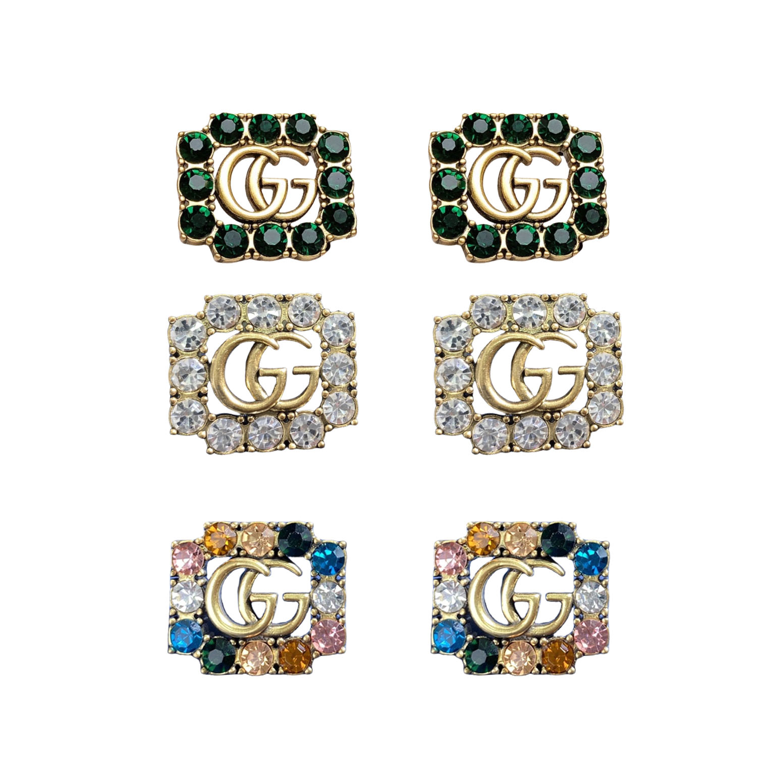 GGE014 GG Logo stud earring in metal and crystal - ccjewelryacc
