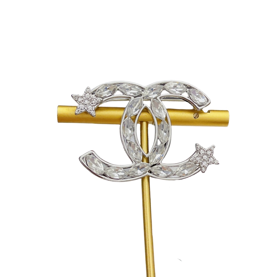 BCB079 Crystal Star and Lemon diamond CC Logo brooch Pin - ccjewelryacc