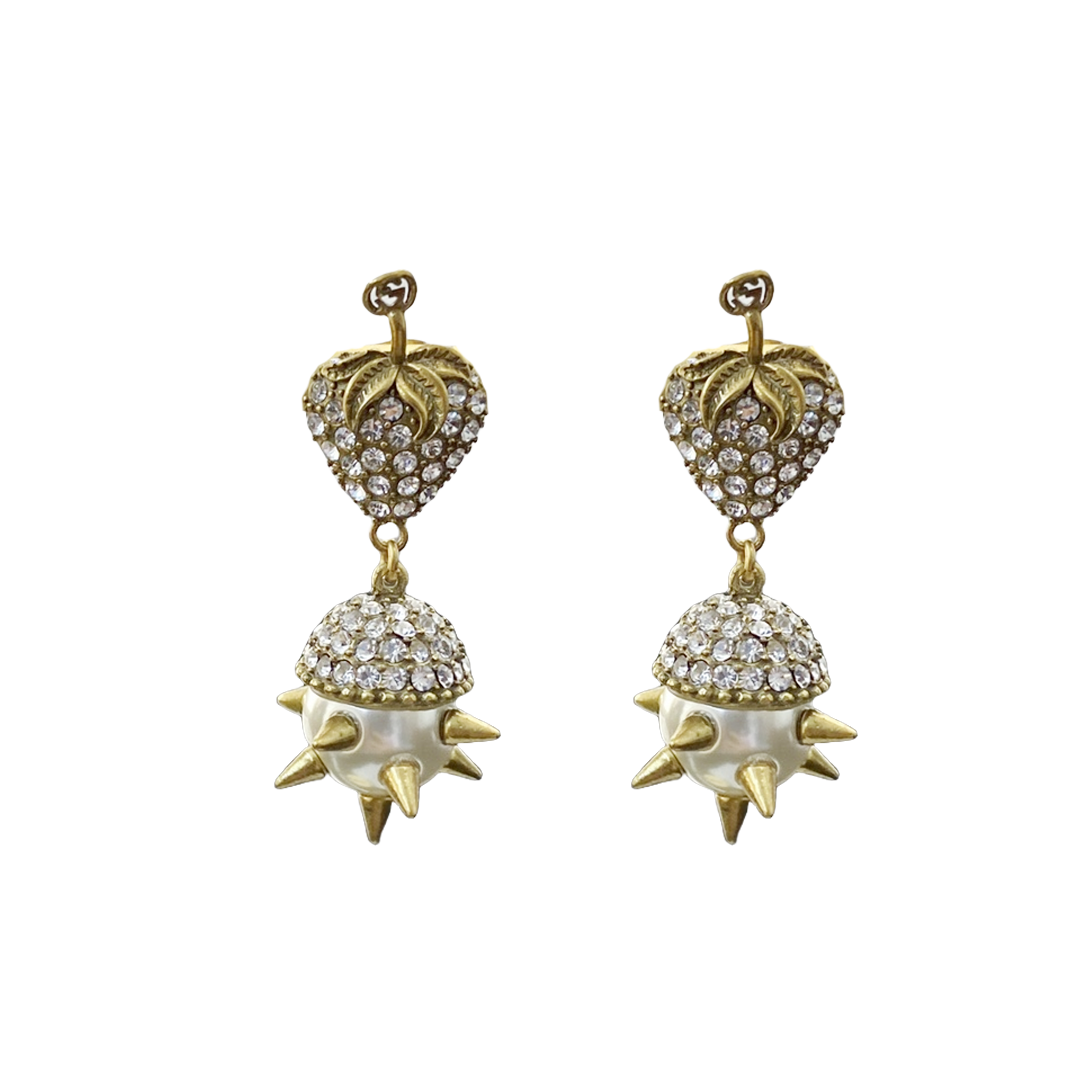 GGE118 Vintage GG full crystal strawberry drop earring - ccfashionjewelry