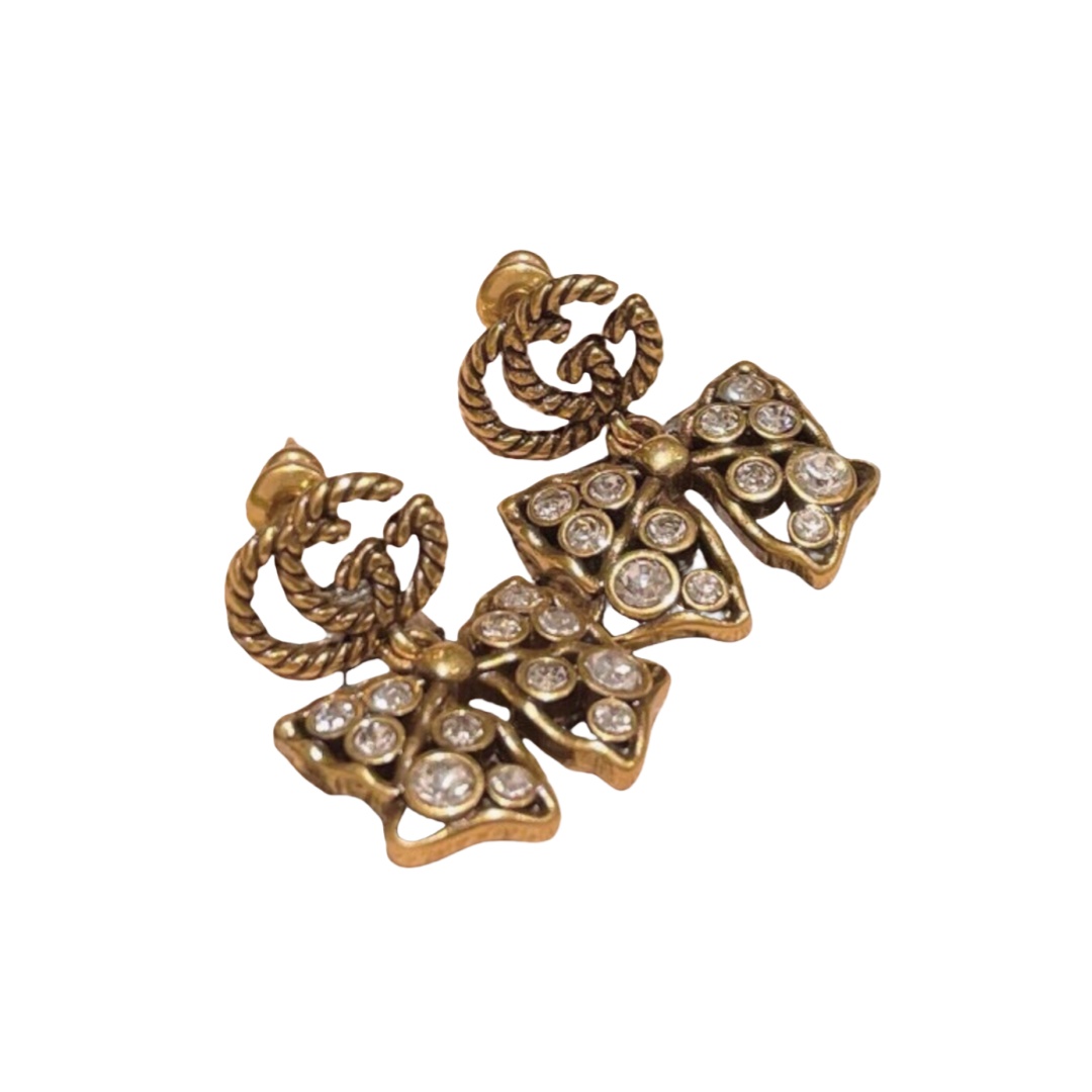 GGE112 GG Vintage butterfly drop earring in metal and crystal - ccfashionjewelry