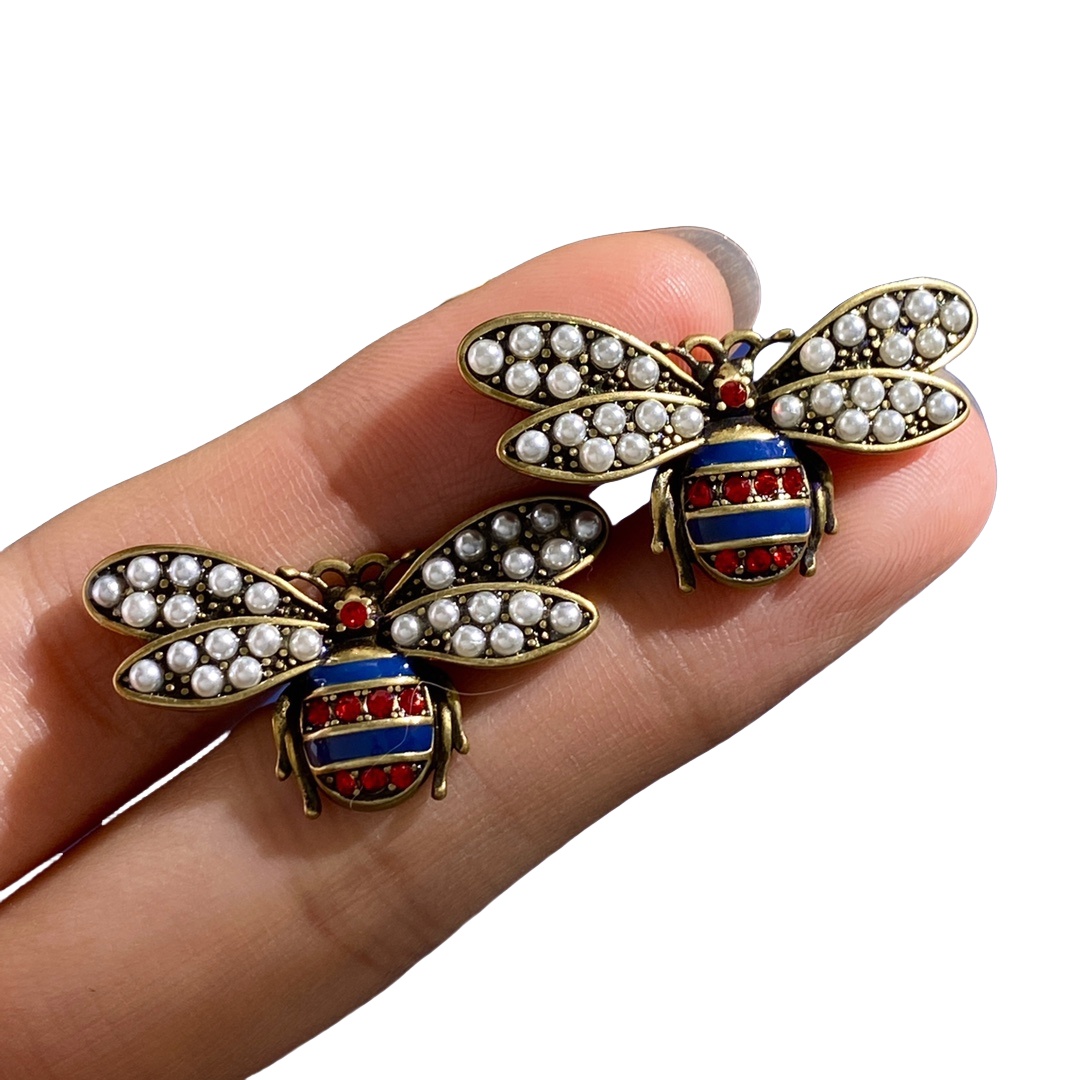 GGE089 GG bee pearl stud earring - ccjewelryacc