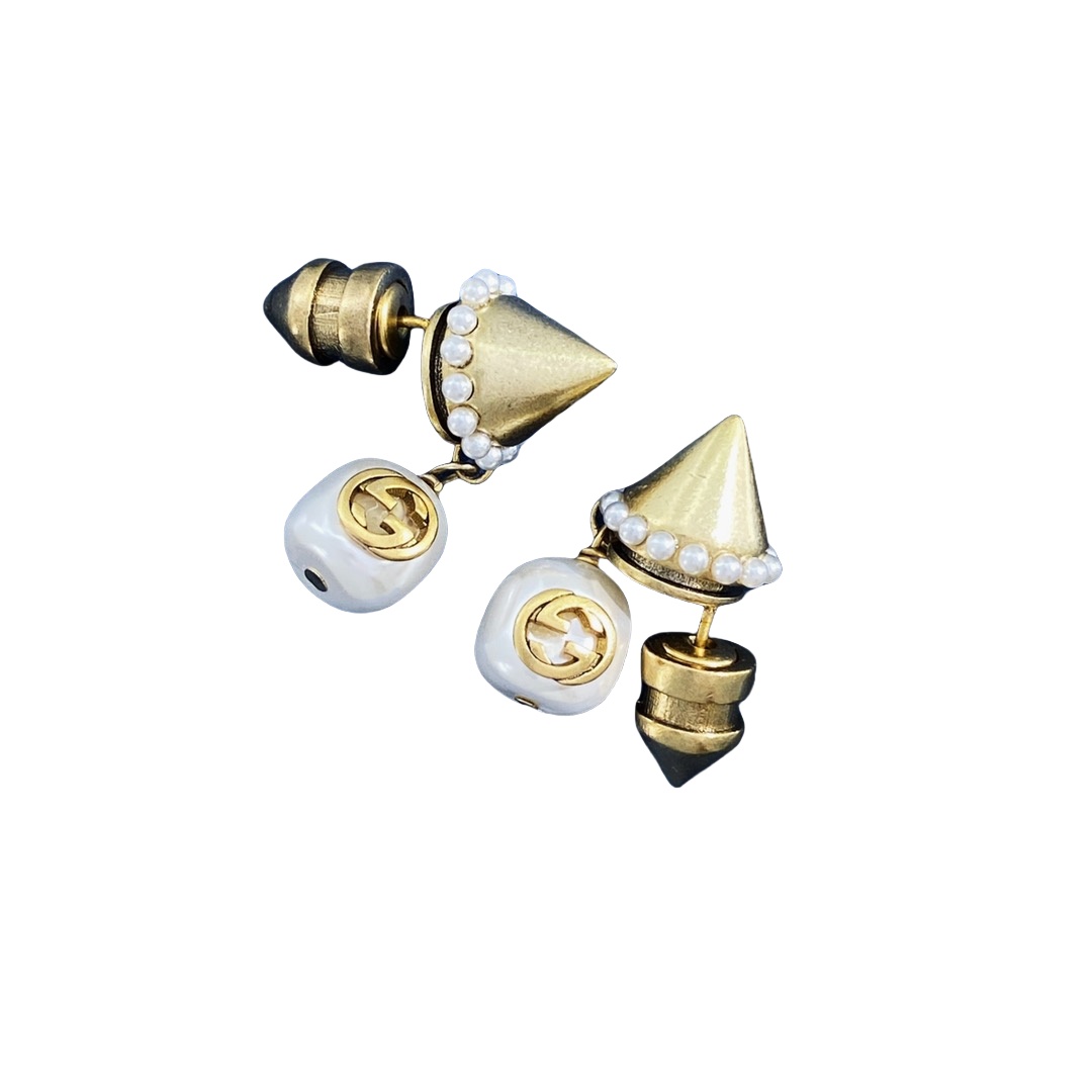 GGE093 GG awl Drop earring in metal and pearl - ccjewelryacc