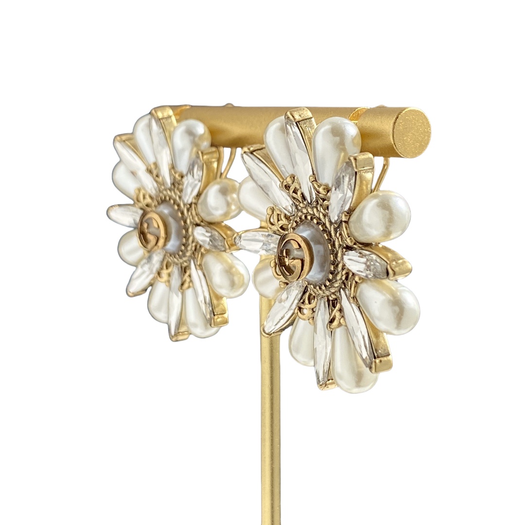 GGE104 Interlocking g flower pearl earrings - ccjewelryacc