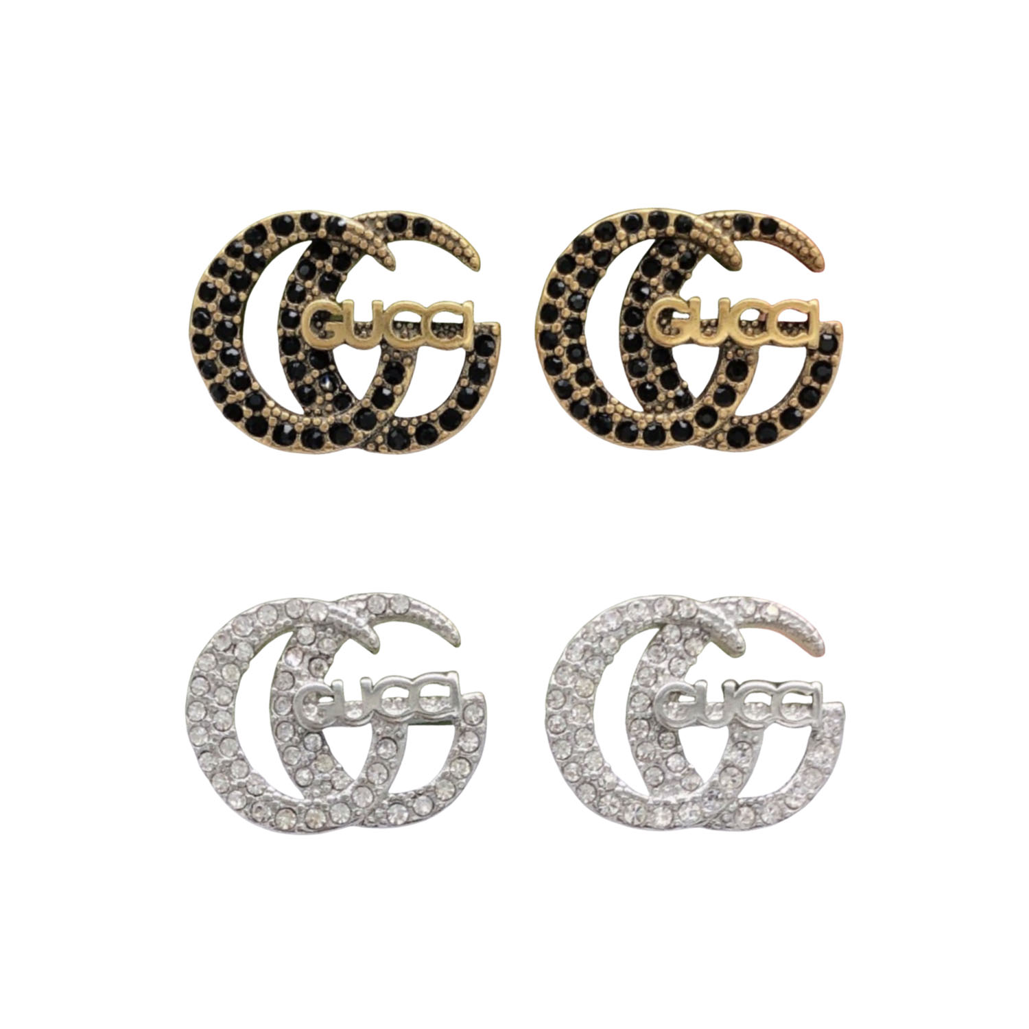GGE134 Full crystal GG logo stud earring - ccjewelryacc