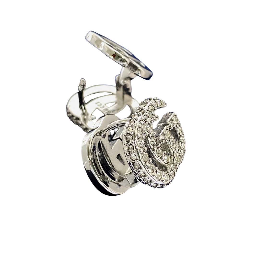 GGE091 Double side GG Logo earring clip in metal and crystal - ccjewelryacc