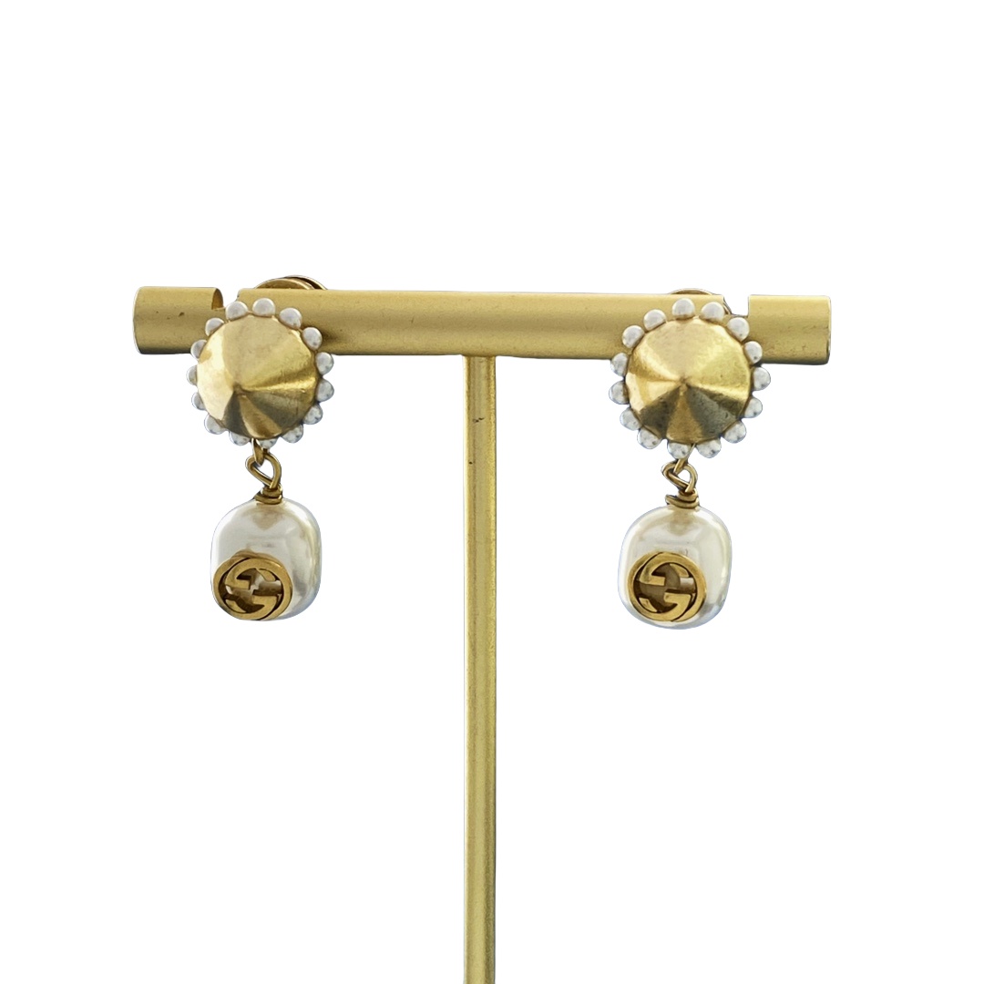 GGE093 GG awl Drop earring in metal and pearl - ccjewelryacc