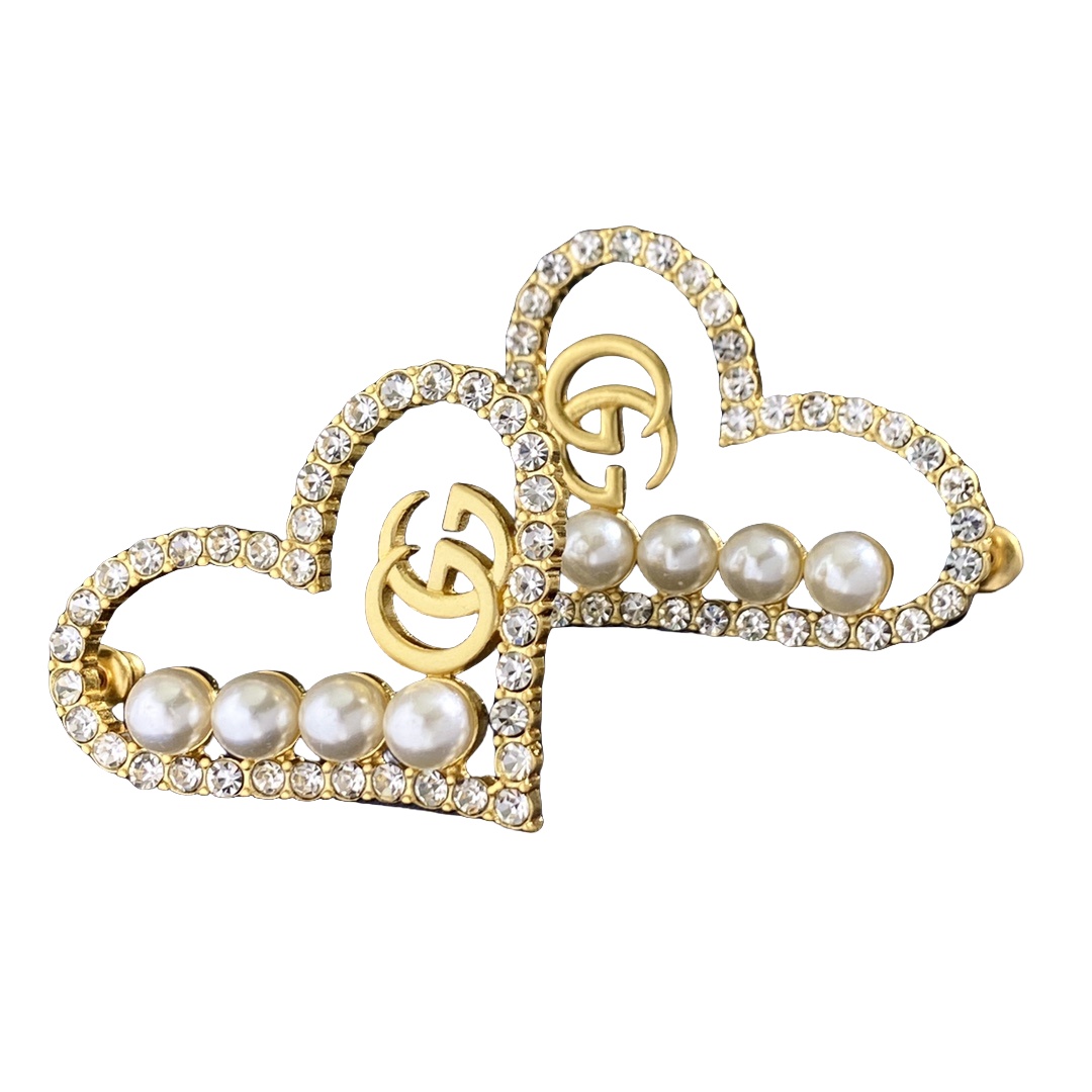 GGE047 GG Heart earring in metal crystal pearl - ccjewelryacc