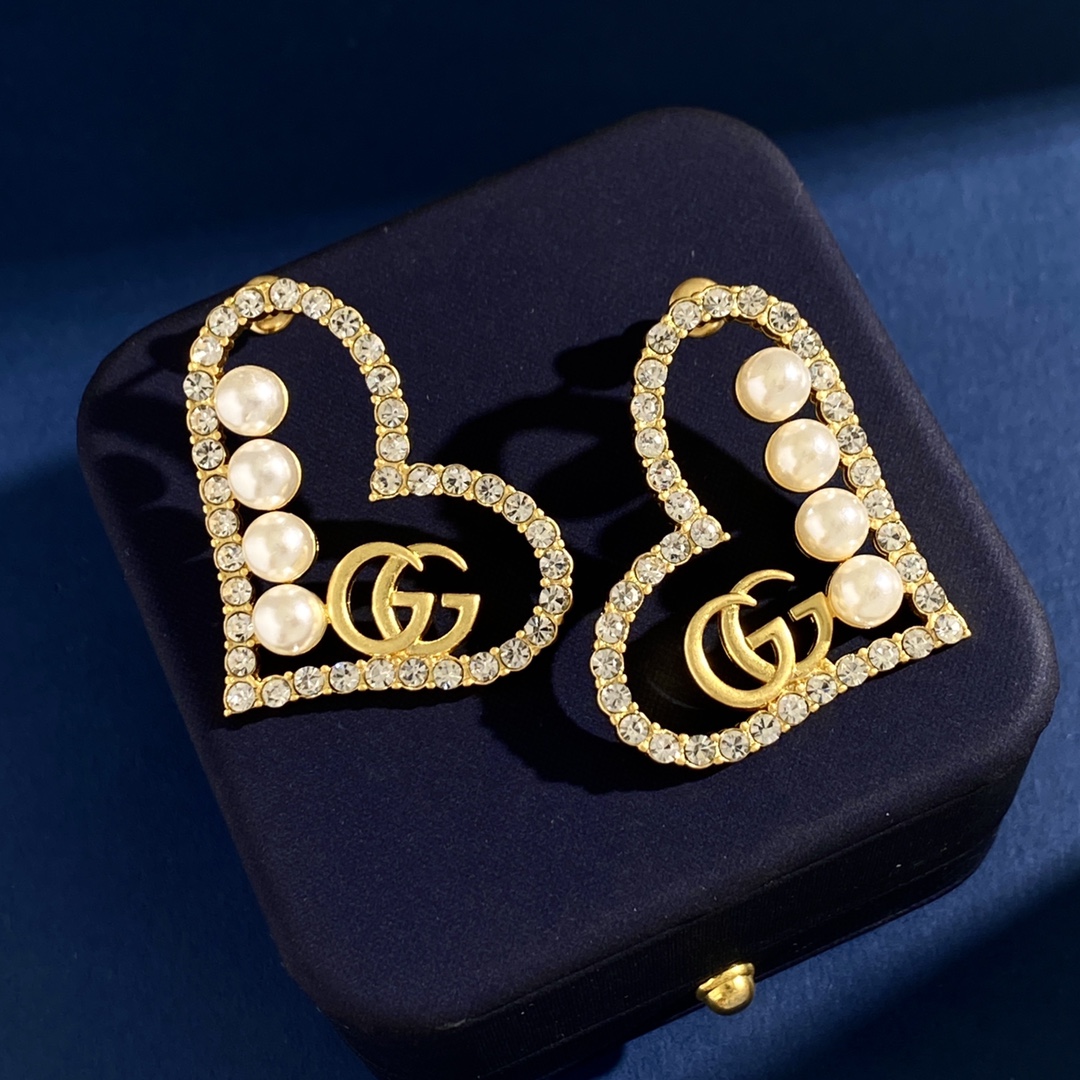 GGE047 GG Heart earring in metal crystal pearl - ccjewelryacc