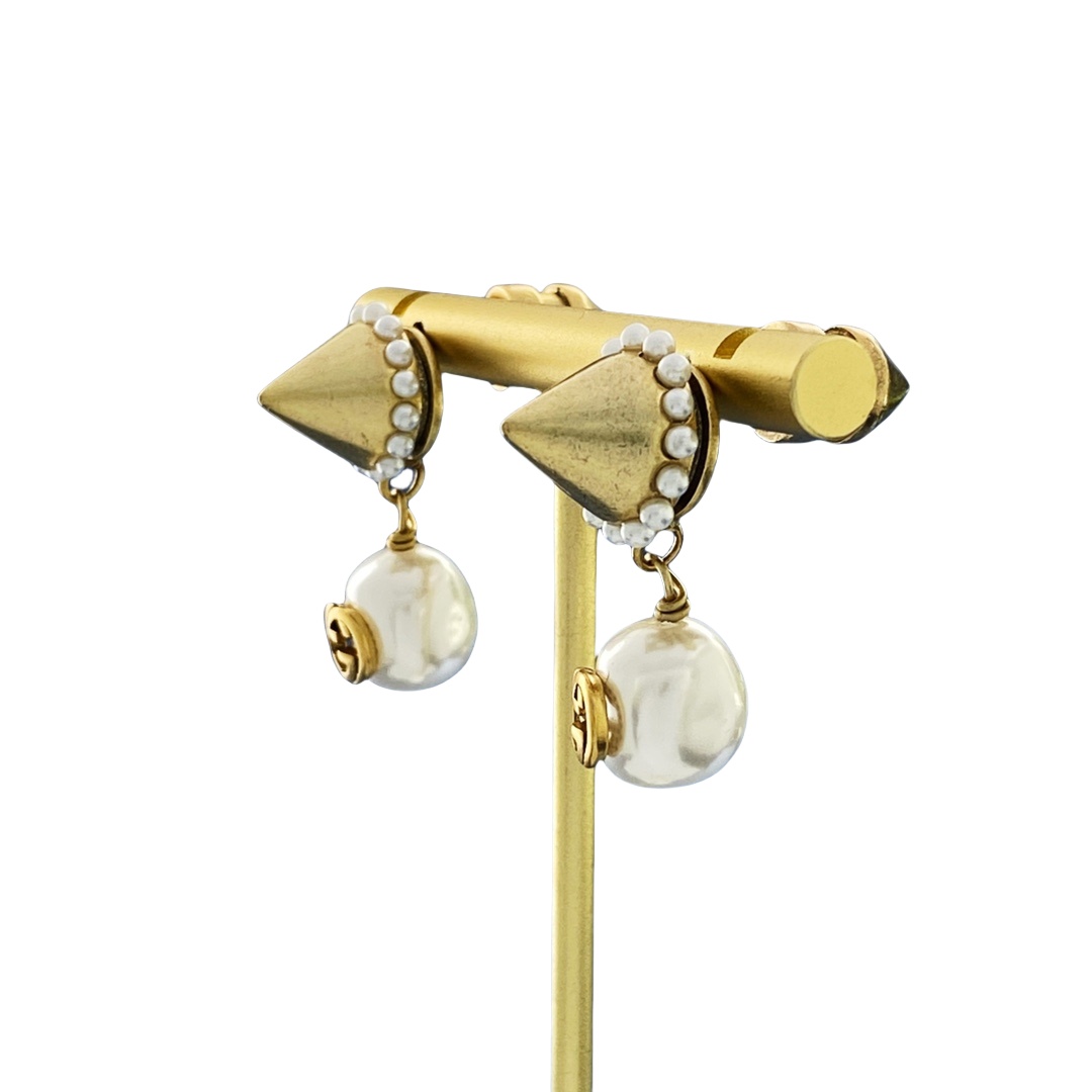 GGE093 GG awl Drop earring in metal and pearl - ccjewelryacc