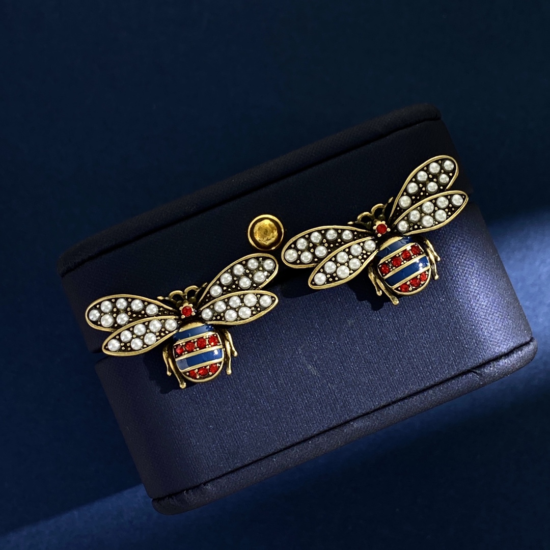 GGE089 GG bee pearl stud earring - ccjewelryacc