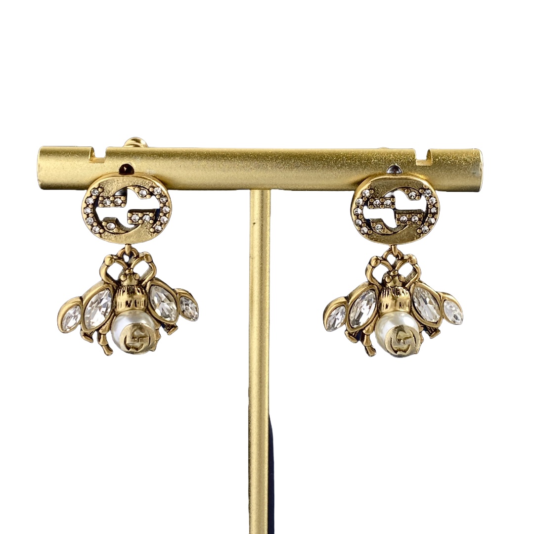 GGE110 GG Bee drop earring in metal and diamond - ccjewelryacc