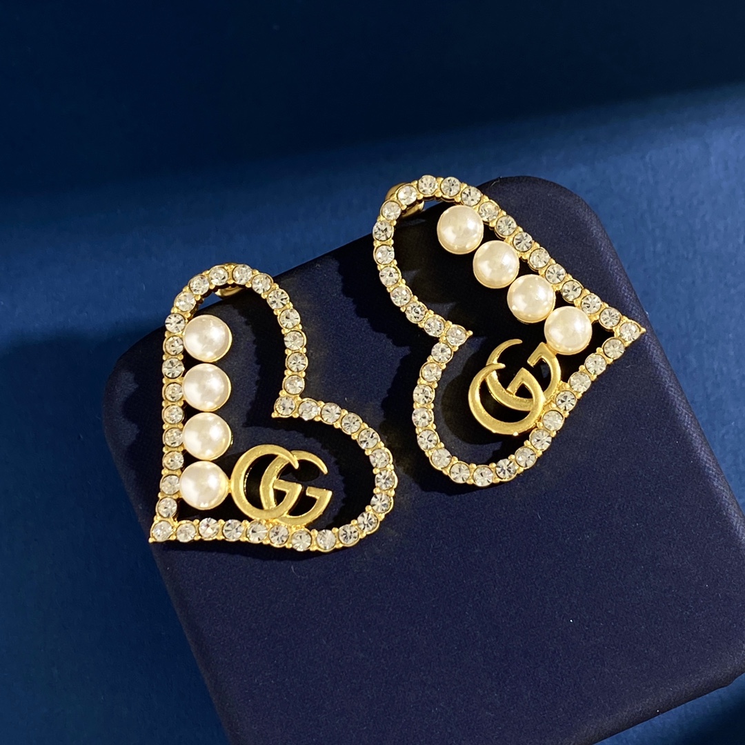 GGE047 GG Heart earring in metal crystal pearl - ccjewelryacc