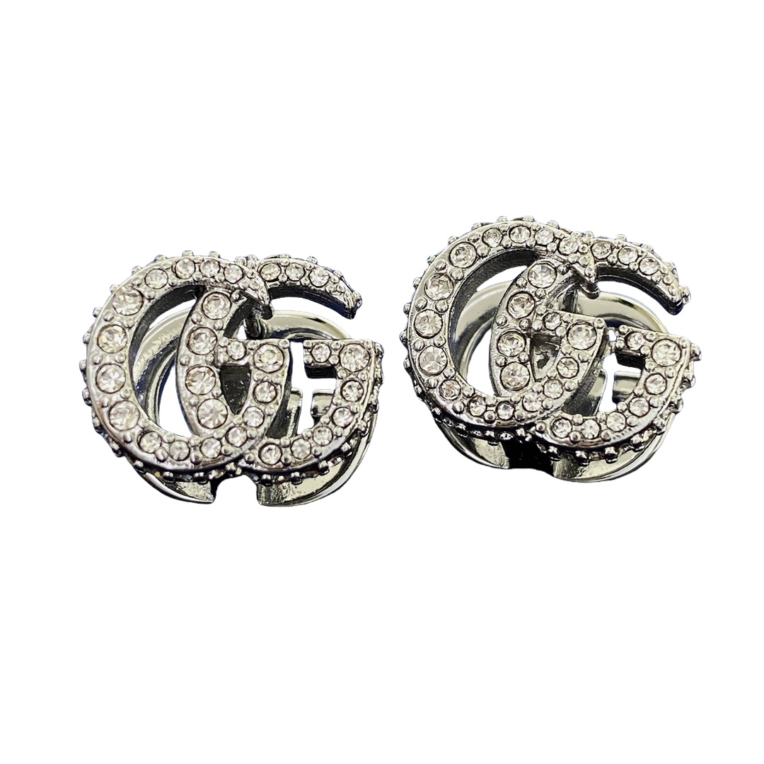 GGE091 Double side GG Logo earring clip in metal and crystal - ccjewelryacc