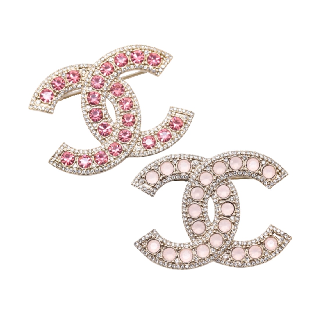 BCB084 CC Pink crystal/Pink pearl brooch - ccjewelryacc