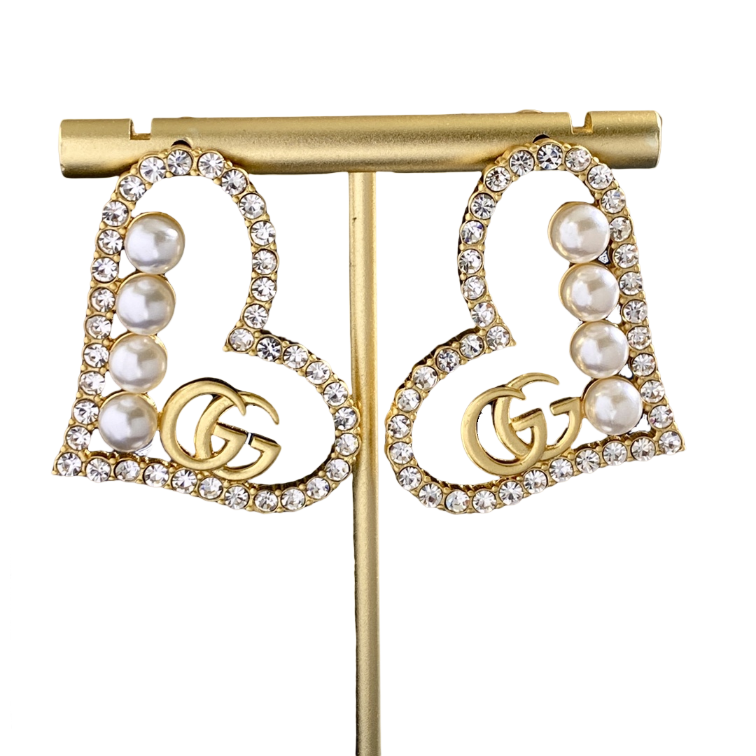 GGE047 GG Heart earring in metal crystal pearl - ccjewelryacc