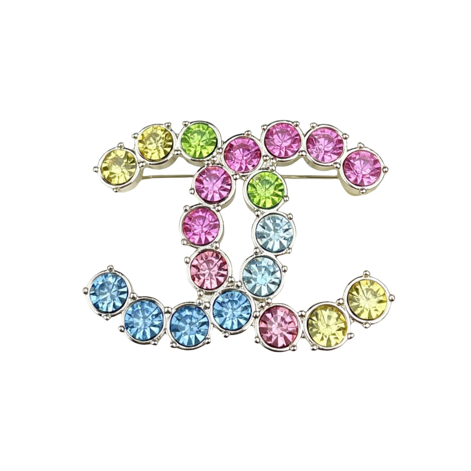 BCB082 Multicolor rhinestone CC logo brooch - ccjewelryacc