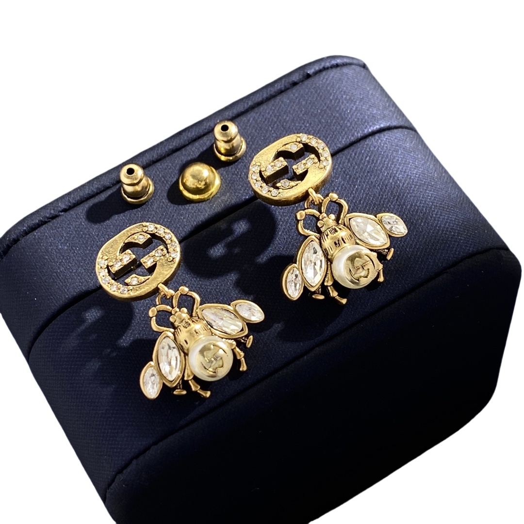 GGE110 GG Bee drop earring in metal and diamond - ccjewelryacc