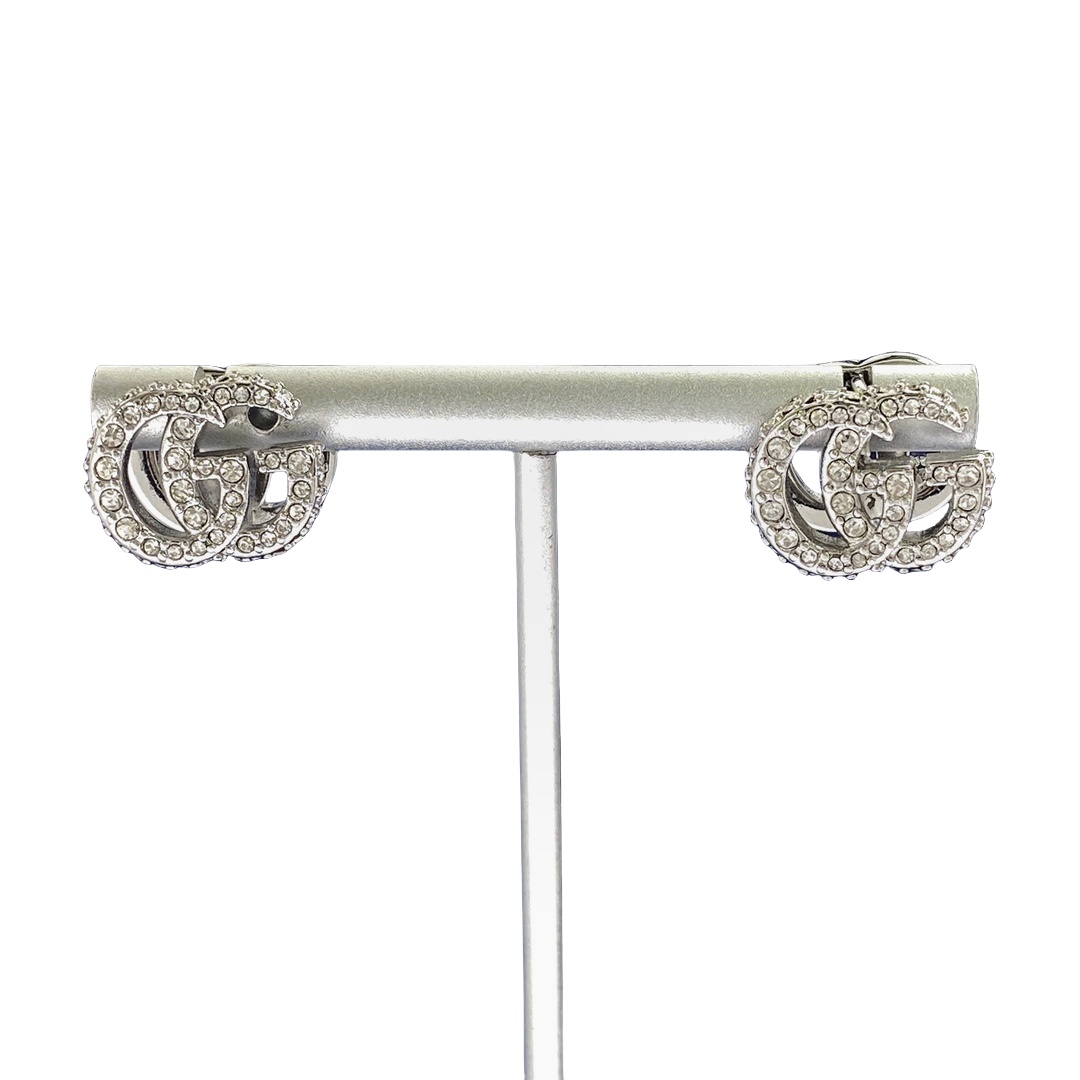 GGE091 Double side GG Logo earring clip in metal and crystal - ccfashionjewelry
