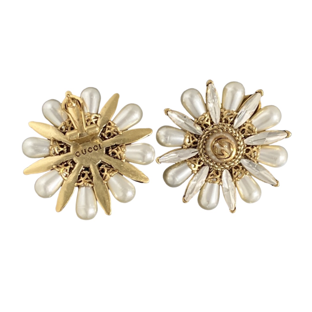 GGE104 Interlocking g flower pearl earrings - ccjewelryacc