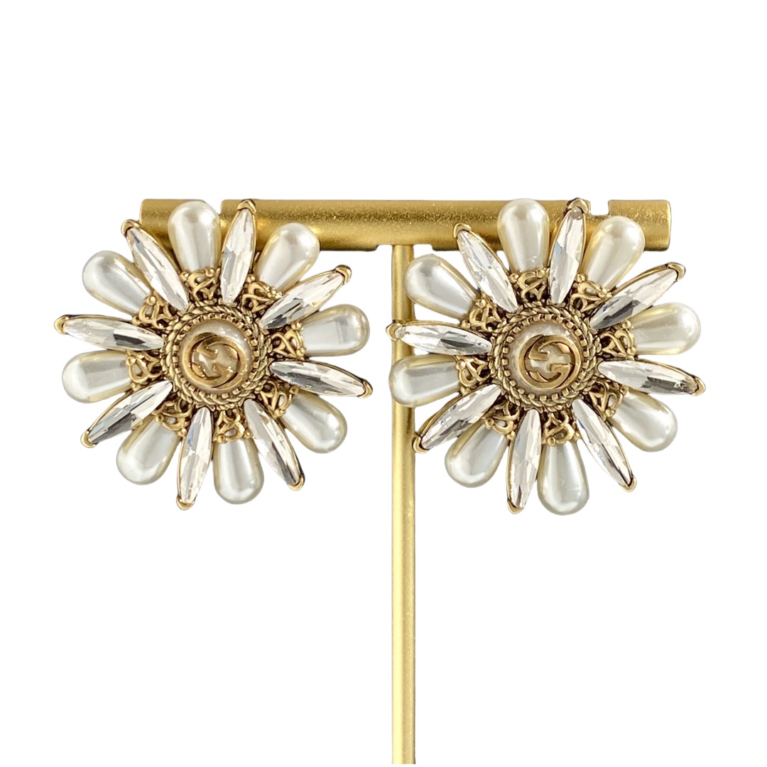 GGE104 Interlocking g flower pearl earrings - ccjewelryacc
