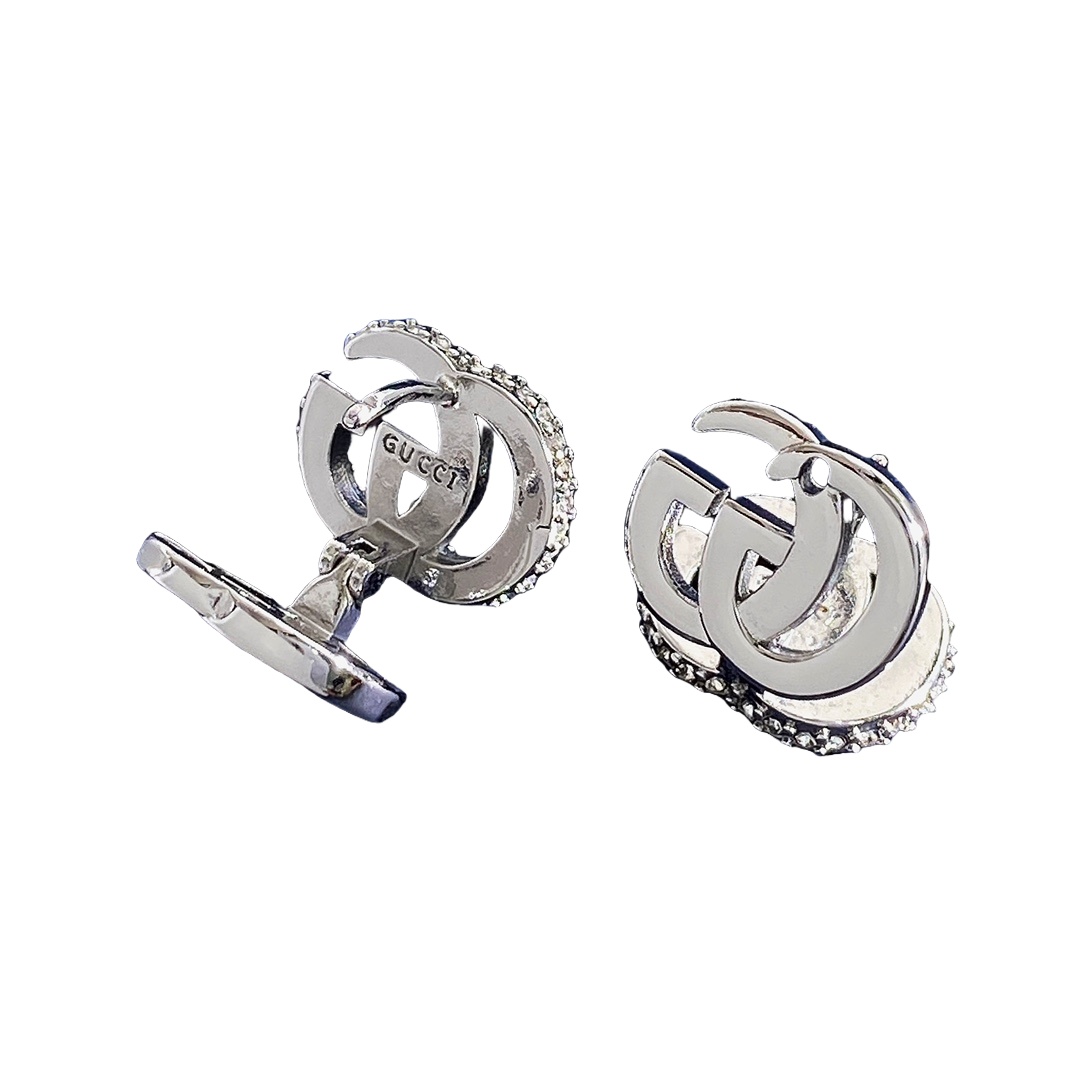 GGE091 Double side GG Logo earring clip in metal and crystal - ccjewelryacc