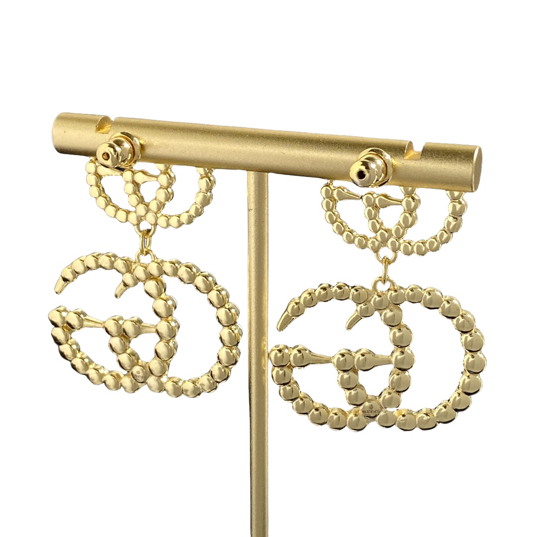 GGE115 Large Crystal and pearl Double GG logo drop earring - ccjewelryacc